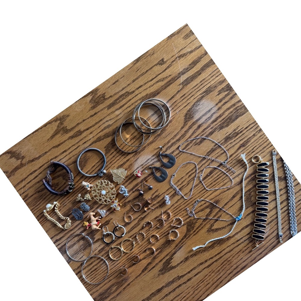 Vintage Jewelry Lot Mixed Metals Bangles Hoops Bracelets Charms Pendants